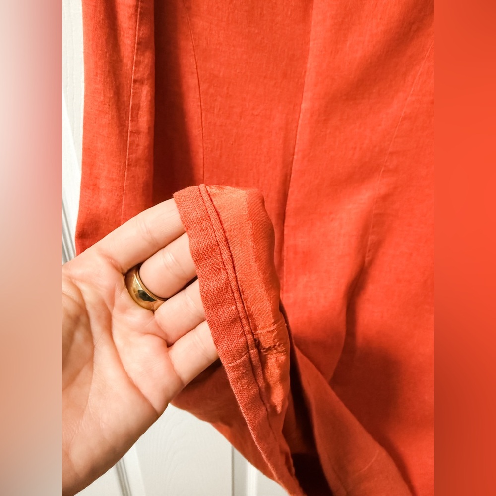 Vintage linen high neck burnt orange shift dress size 6 Lennie New York LNY fall - Picture 9 of 9